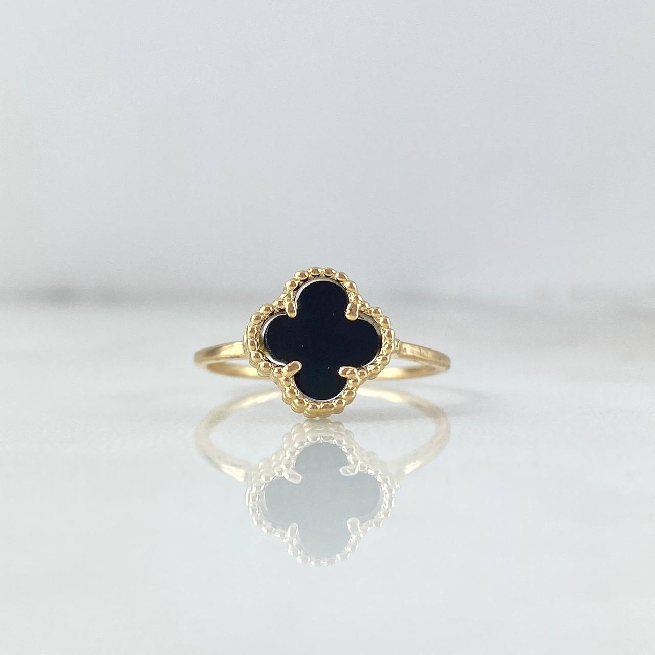 Anillo Trebol VCyA 2.1gr / T6 3/4 / Agata Negra Oro Amarillo +4