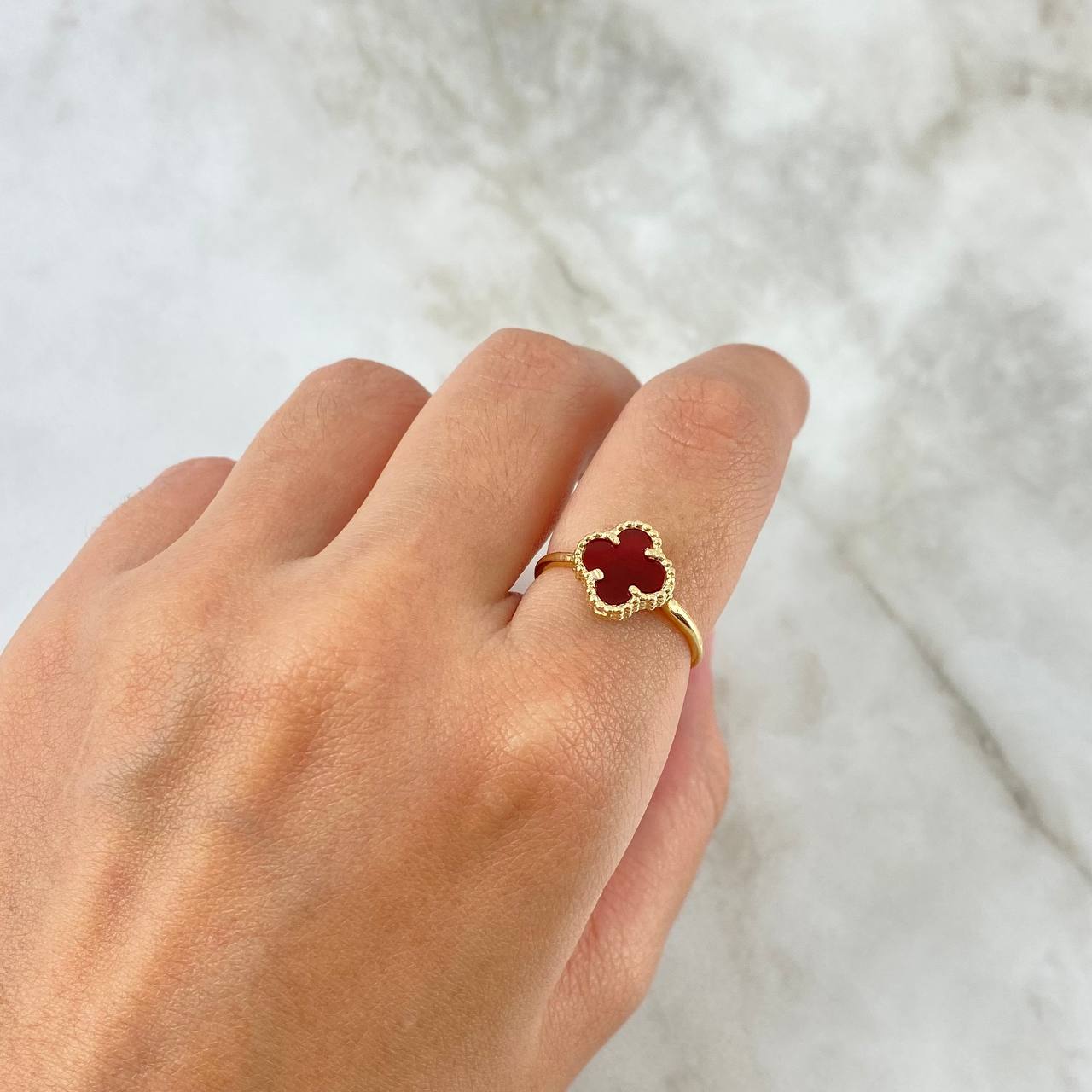 Anillo Trebol VCyA 2.25gr / T6 3/4 / Agata Roja Oro Amarillo +4