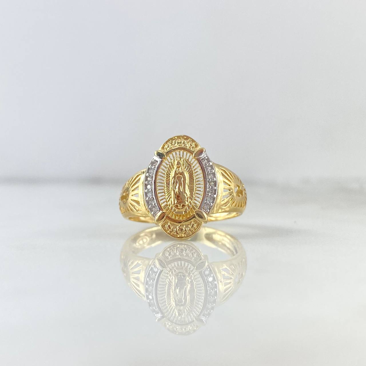 Anillo Virgen de Guadalupe 3.45gr / T6 3/4 / Circones Blancos Oro Amarillo ©