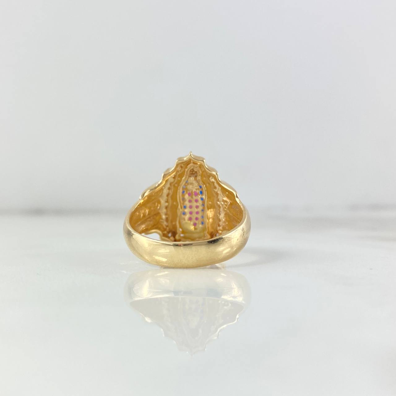 Anillo Virgen de Guadalupe 7.45gr / T8 1/2 / Circones Blancos Azules Fucsias Oro Amarillo ©