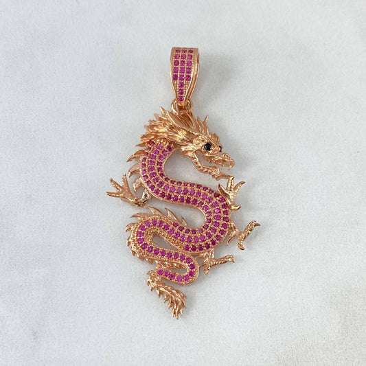 Dije Dragon 8.4gr / 5.2cm / Circones Fucsias Ojos Negros Oro Rosa