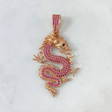 Dije Dragon 8.4gr / 5.2cm / Circones Fucsias Ojos Negros Oro Rosa