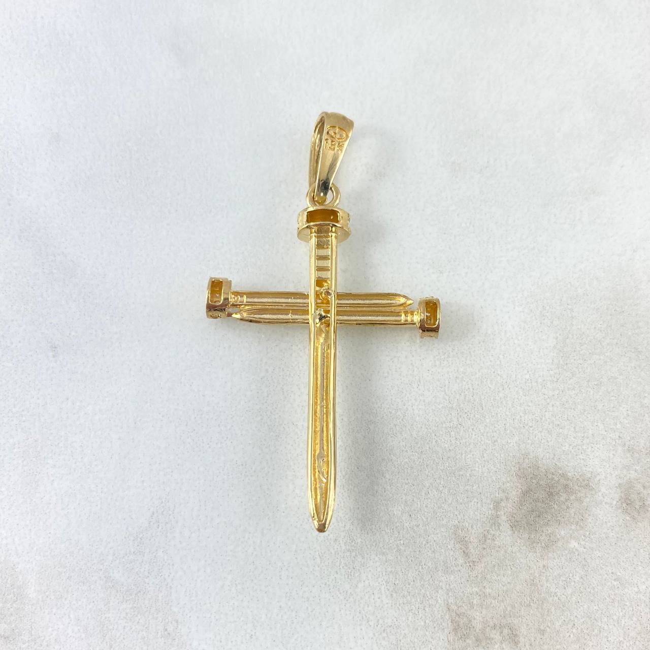 Dije Cruz Clavo 3.65gr / 4.5cm / Circones Blancos Oro Amarillo