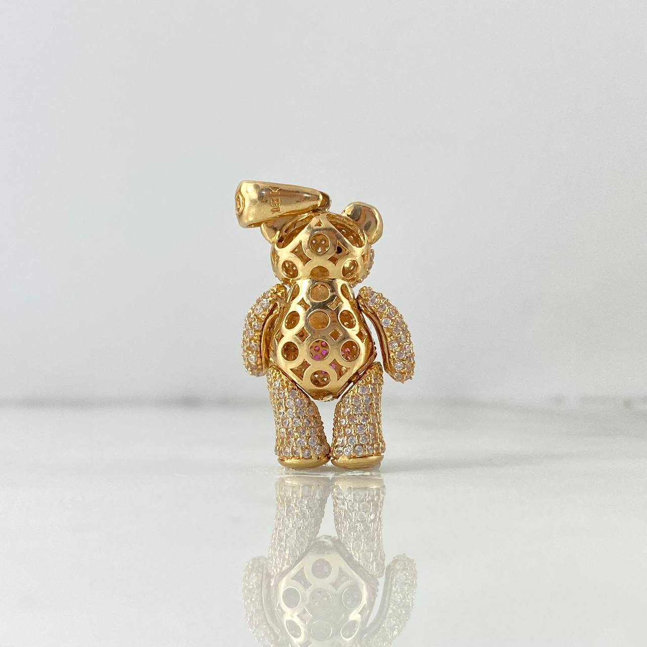 Dije Oso Articulado Corazon 10.55gr / 3.8cm / Circones Blancos Fucsias Ojos Negros Oro Amarillo