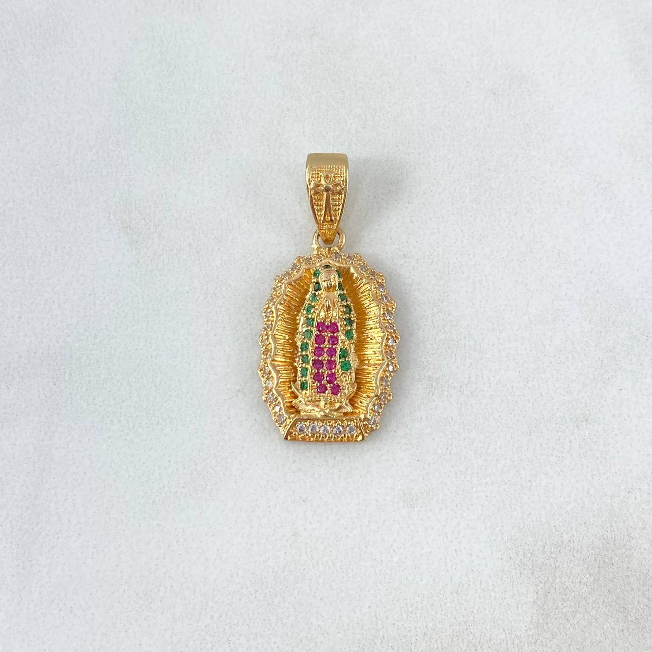 Dije Virgen de Guadalupe 3.8gr / 3cm / Circons Blancos Verdes Fucsias Oro Amarillo