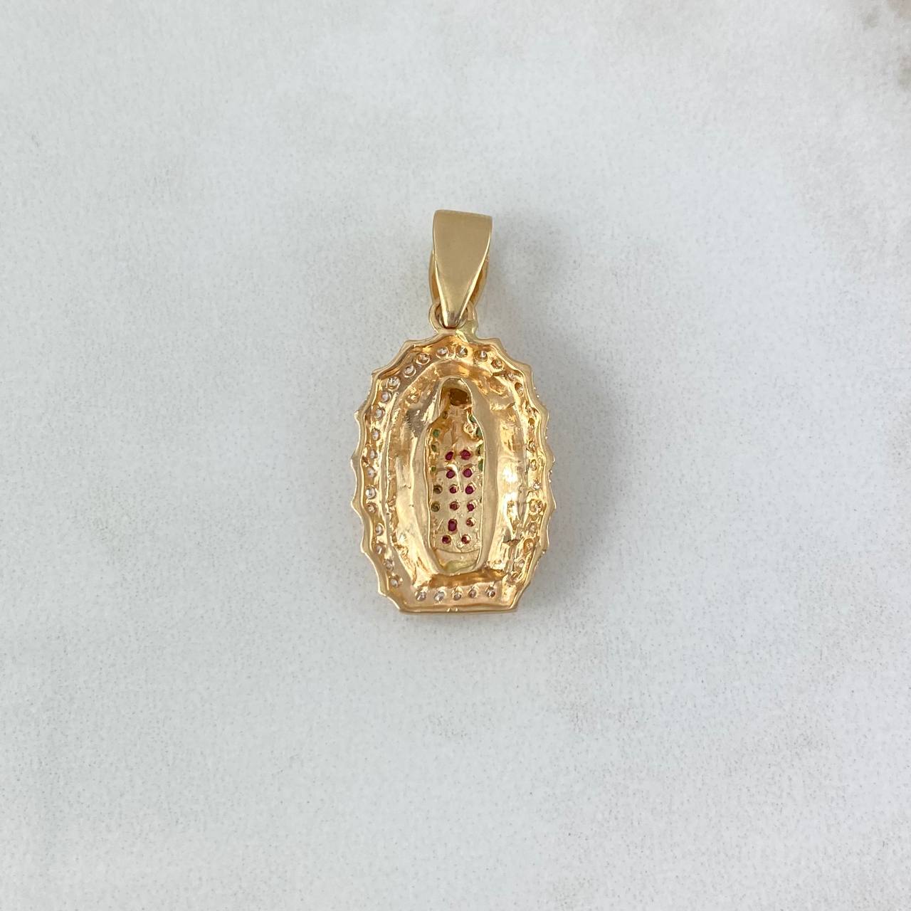Dije Virgen de Guadalupe 3.8gr / 3cm / Circons Blancos Verdes Fucsias Oro Amarillo