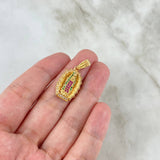 Dije Virgen de Guadalupe 3.8gr / 3cm / Circons Blancos Verdes Fucsias Oro Amarillo