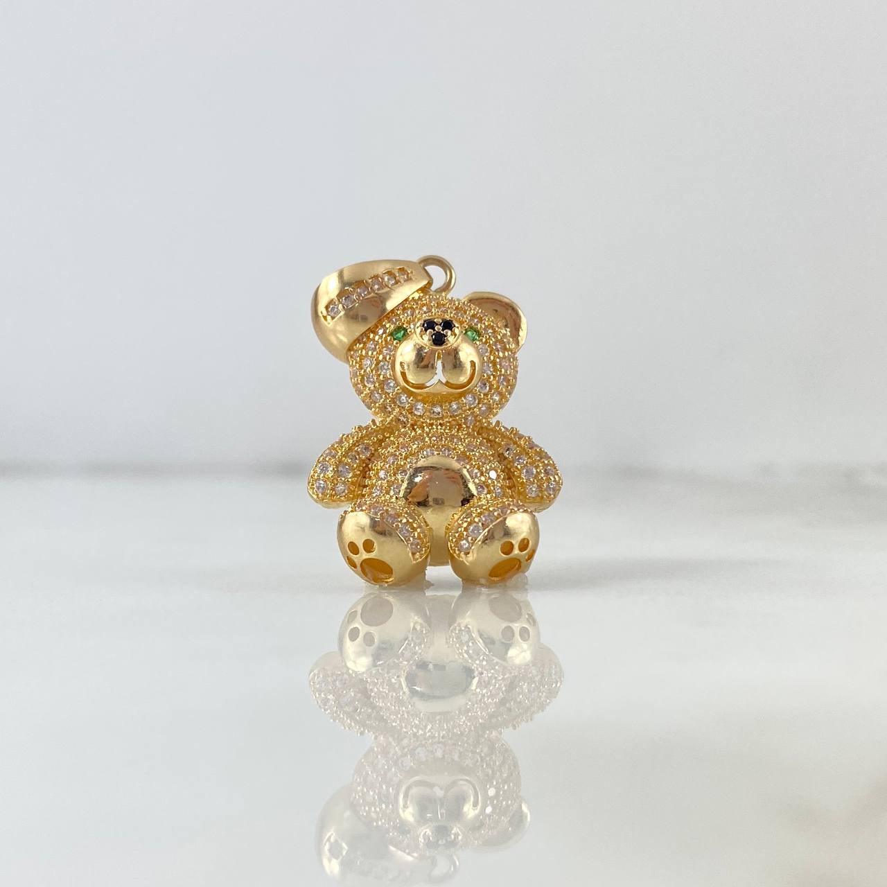 Dije Oso 7.65gr / 3.4cm / Circones Blancos Nariz Negra Ojos Verdes Oro Amarillo