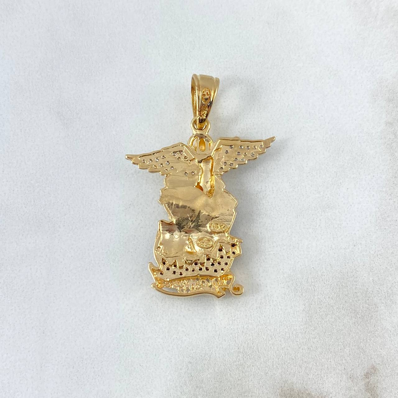 Dije San Miguel Arcángel 7.35gr / 3.8cm / Circones Blancos Oro Amarillo