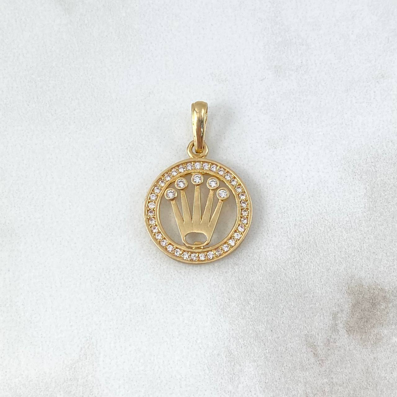 Dije Corona RX Circular 2.1gr / 2.4cm / Circones Blancos Oro Amarillo