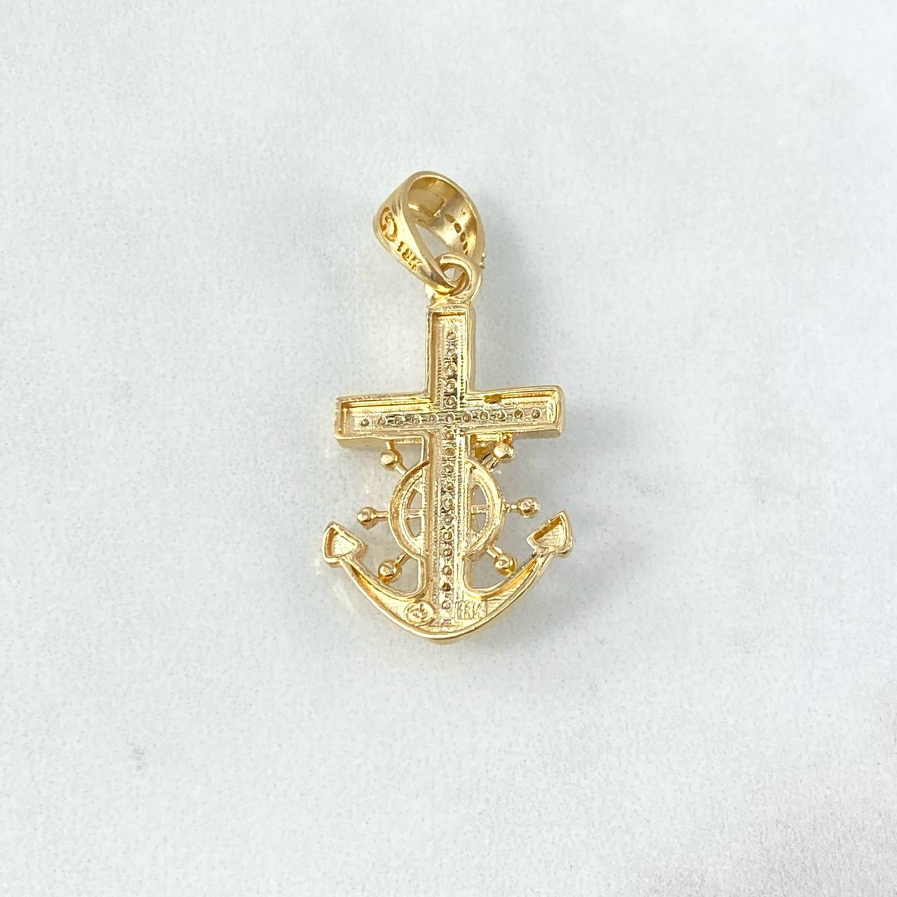 Dije Ancla Timon Cristo 4.5gr / 3.5cm / Circones Blancos Oro Amarillo *