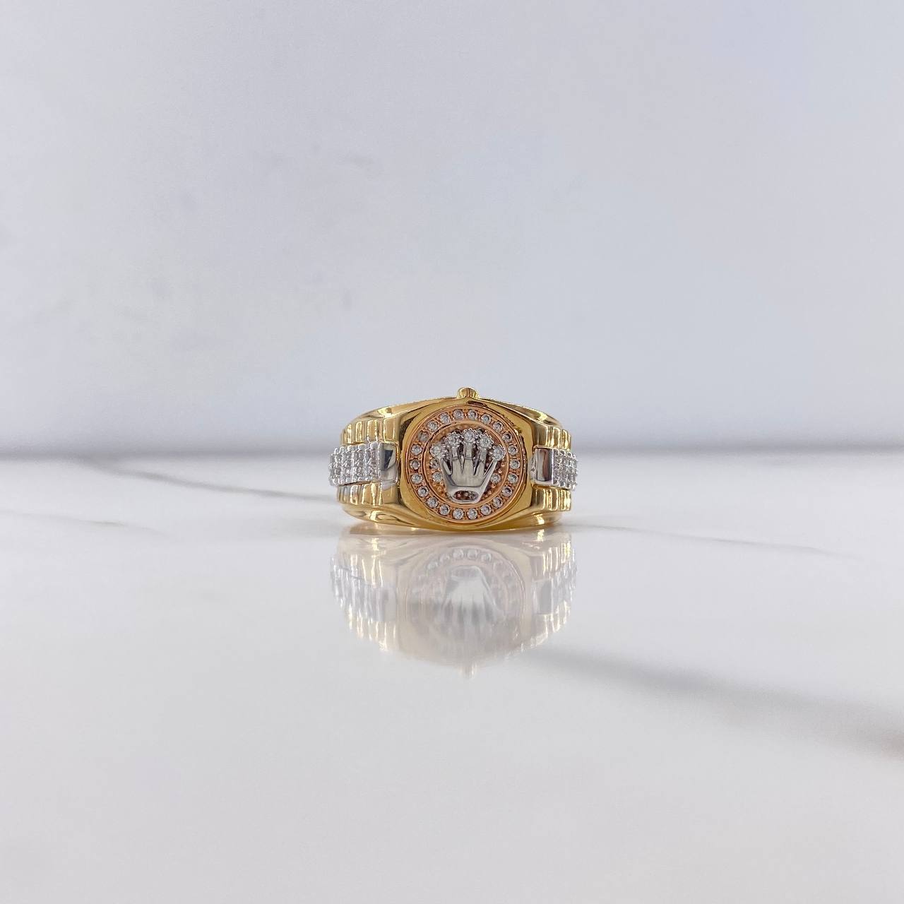 Anillo Correa Corona 11.75gr / T11 / Circones Blancos Tres Oros $