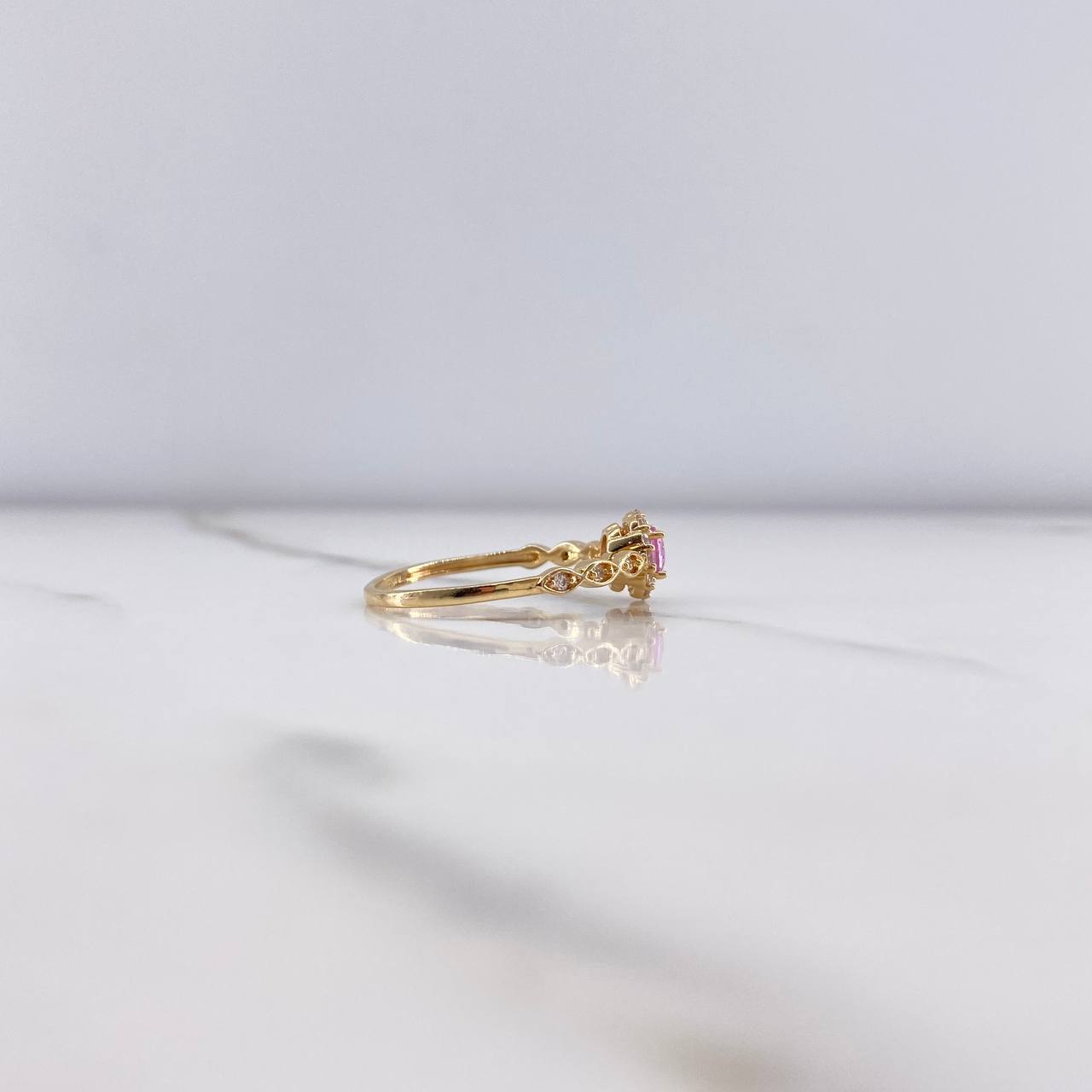 Anillo Solitario Halo 1.8gr / T7 / Circular Circon Rosado Blancos Oro Amarillo &