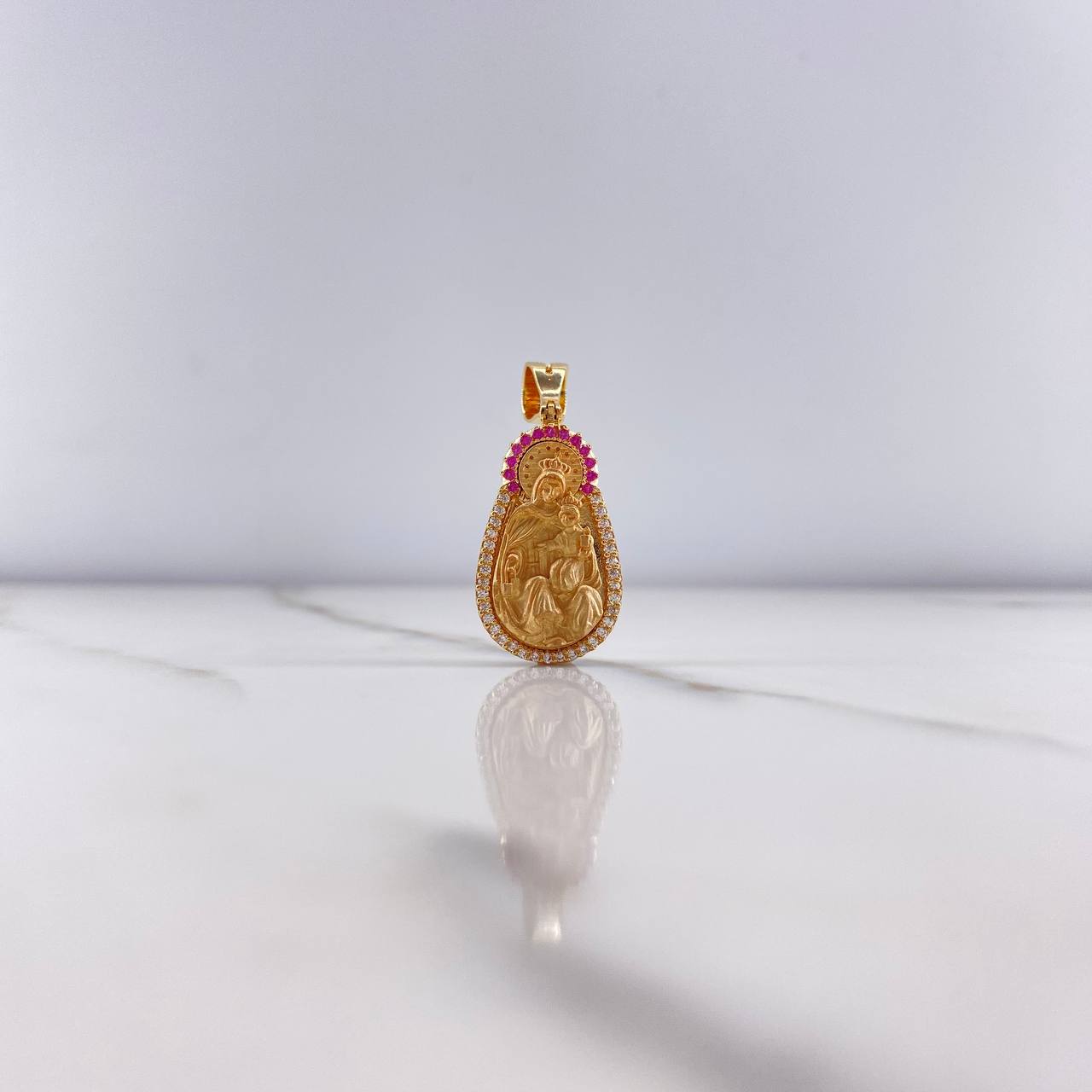 Dije Virgen del Carmen 5.2gr / 3cm / Circones Fucsias Blancos Oro Amarillo &
