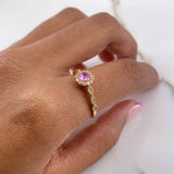 Anillo Solitario Halo 1.8gr / T7 / Circular Circon Rosado Blancos Oro Amarillo &
