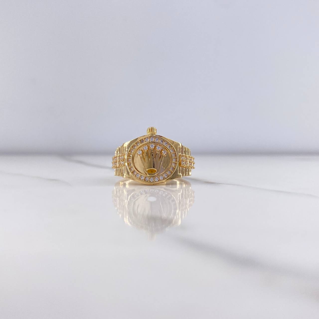 Anillo Correa Corona 6.8gr / T8 3/4 / Circones Blancos Oro Amarillo &