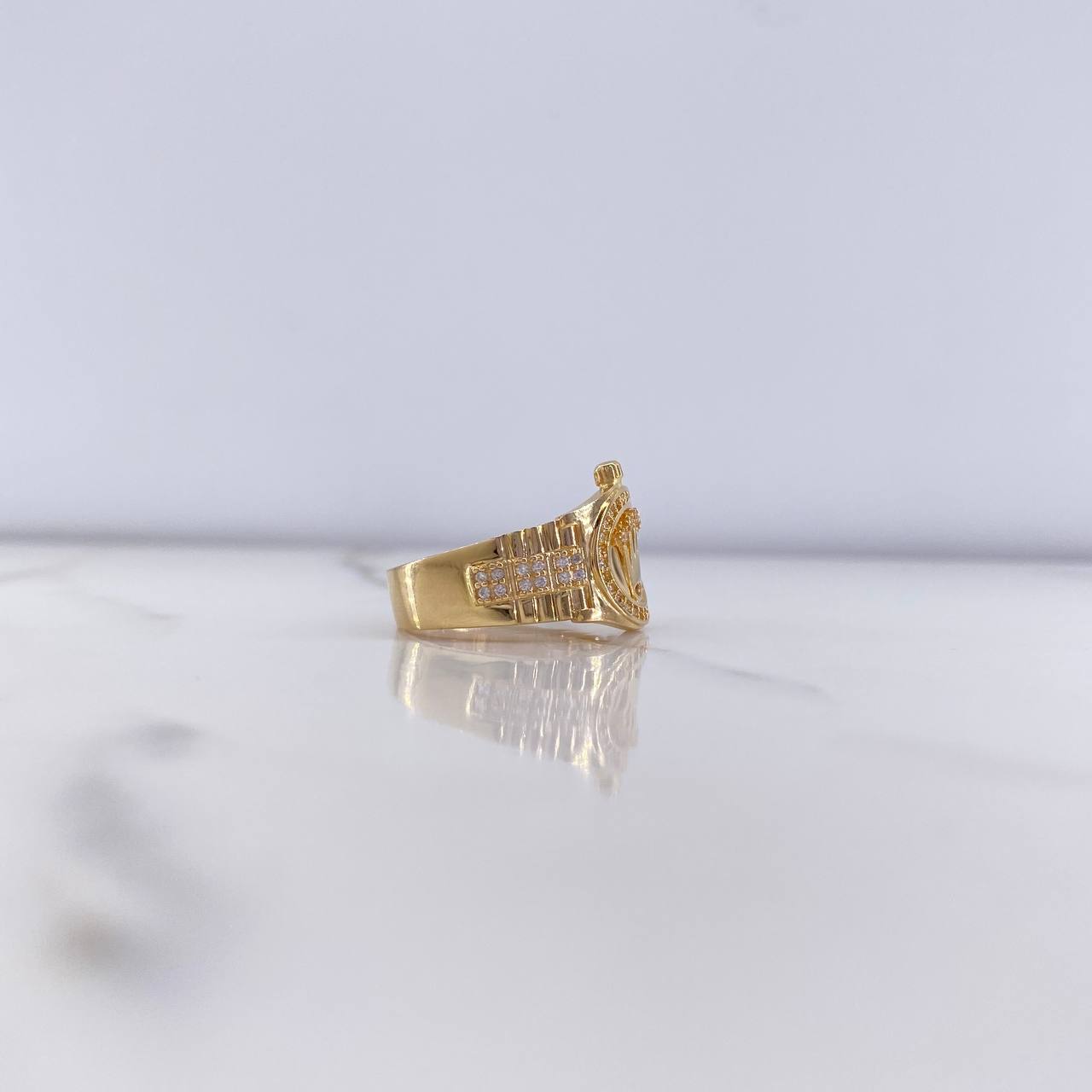 Anillo Correa Corona 6.8gr / T8 3/4 / Circones Blancos Oro Amarillo &
