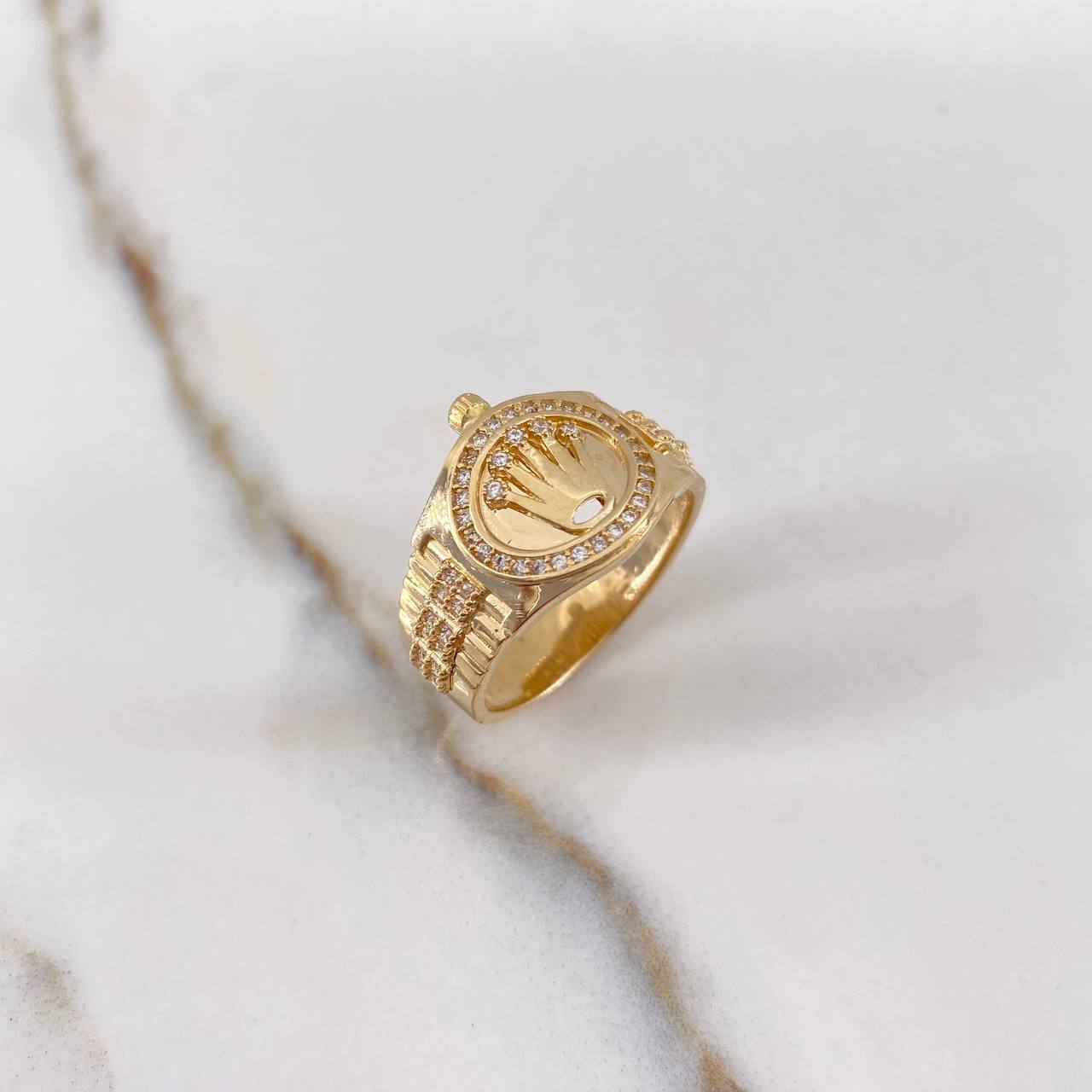 Anillo Correa Corona 6.8gr / T8 3/4 / Circones Blancos Oro Amarillo &