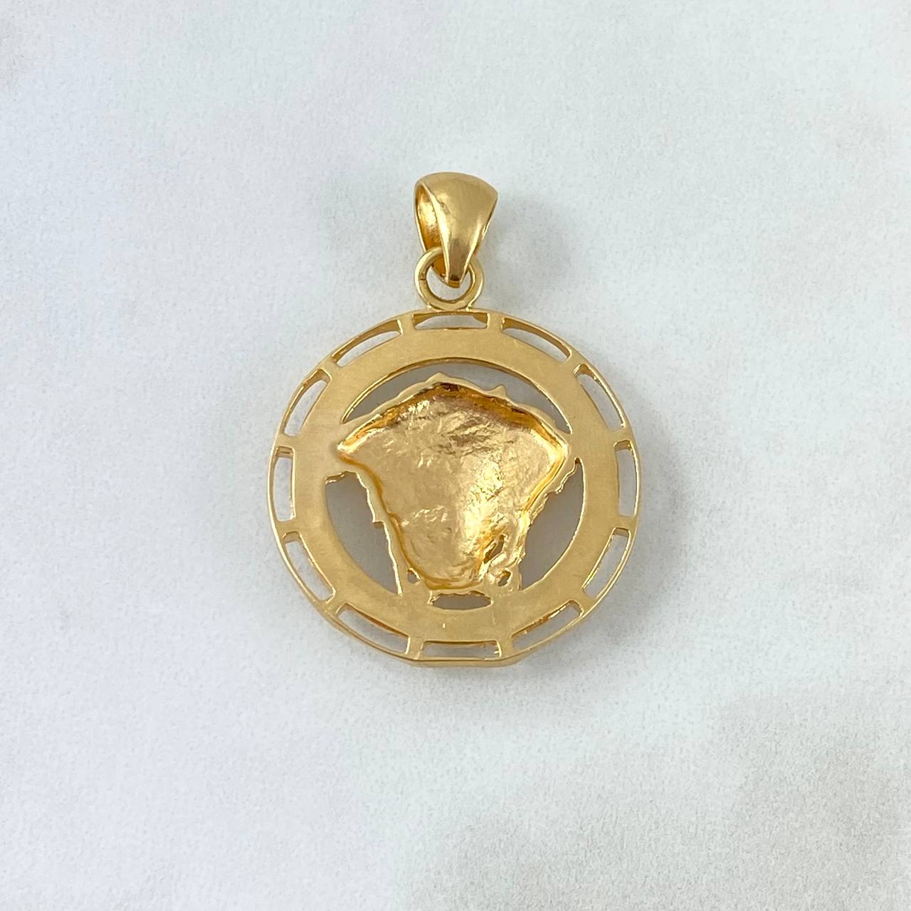 Dije Medusa Basteada 10gr/4cm Mate Dos Oros Amarillo Blanco (Oferta)