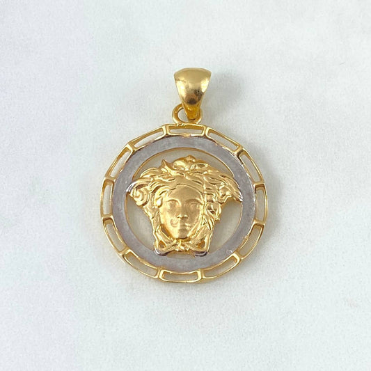 Dije Medusa Basteada 10gr/4cm Mate Dos Oros Amarillo Blanco (Oferta)