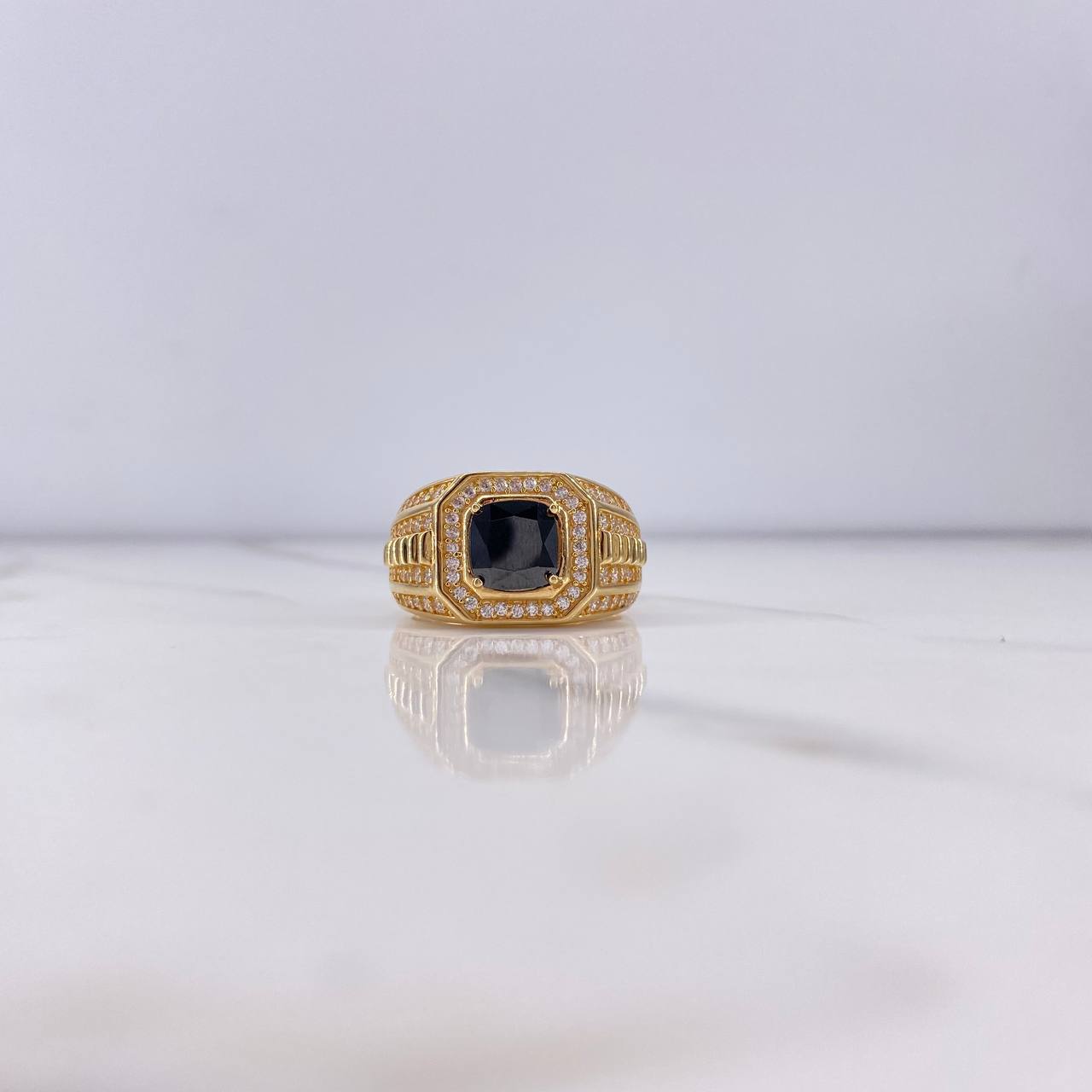 Anillo Sello Cuadrado 12.05gr / T11 1/2 / Circones Blancos Negro Oro Amarillo $