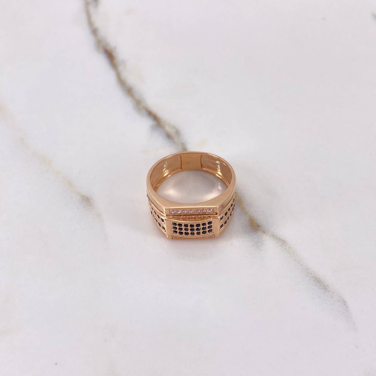 Anillo Cinturon Doble Cuadro 5.05gr / T9 3/4 / Circones Blancos Negro Oro Rosa $