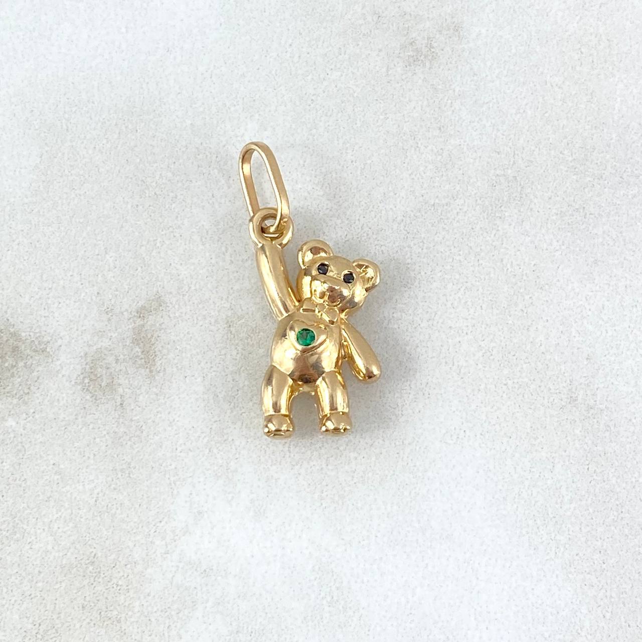 Dije Oso 1.9gr / 2.3cm / Circon Verde Ojos Negros Oro Amarillo