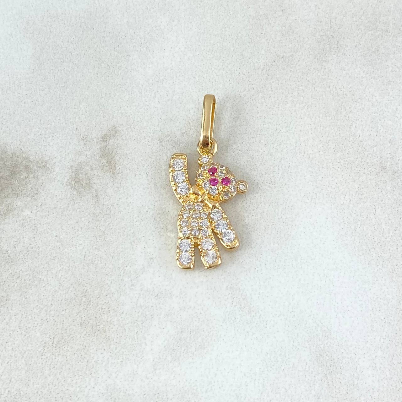 Dije Oso 1.65gr / 2.2cm / Circones Blancos Ojos Nariz Fucsia Oro Amarillo