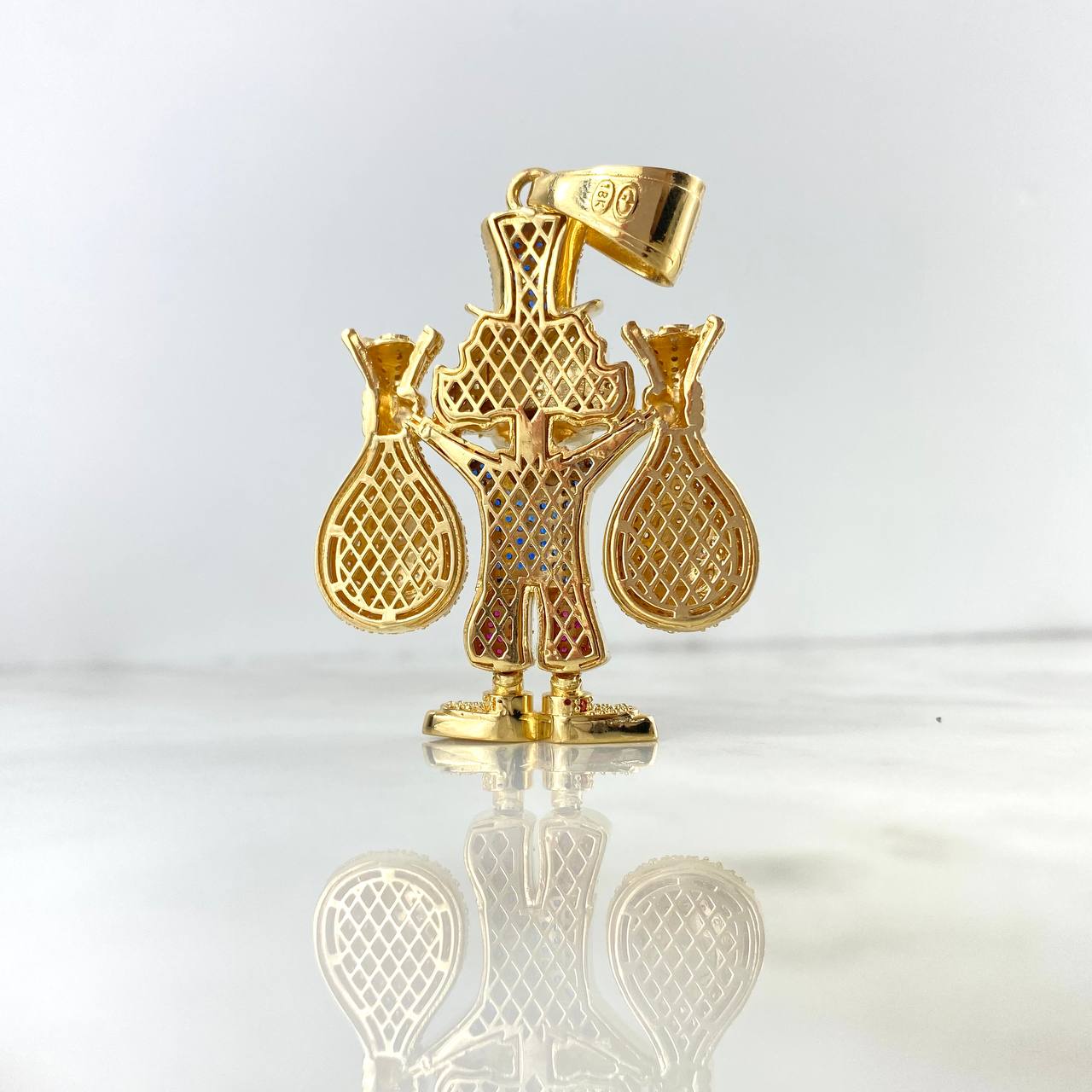 Dije Pato Bolsas de Dinero 36.4gr / 6.8cm / Circones Blancos Azules Fucsias Naranjados Oro Amarillo 18K ©