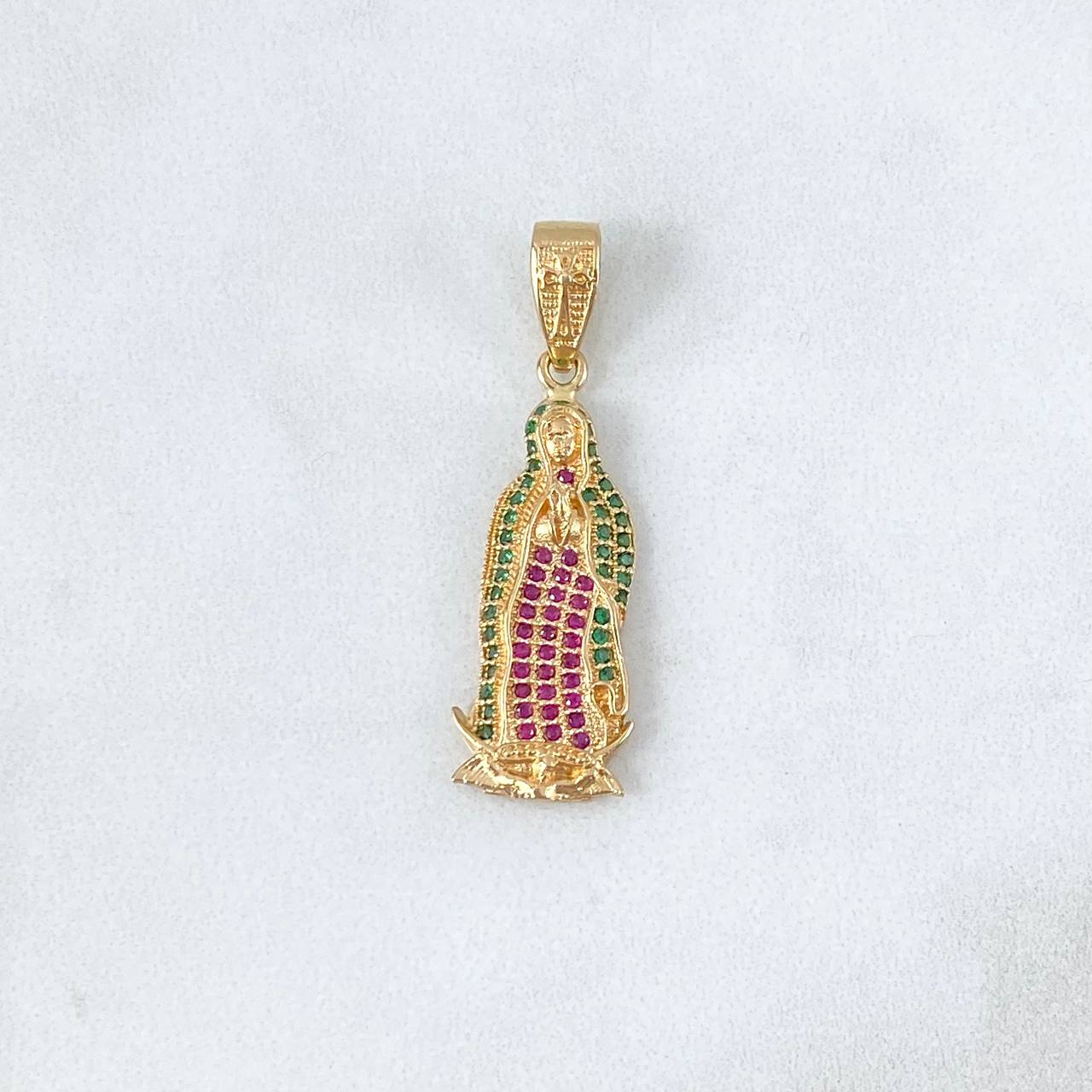 Dije Virgen de Guadalupe 3.3gr / 3.5cm / Circones Verdes Fucsias Oro Amarillo ©