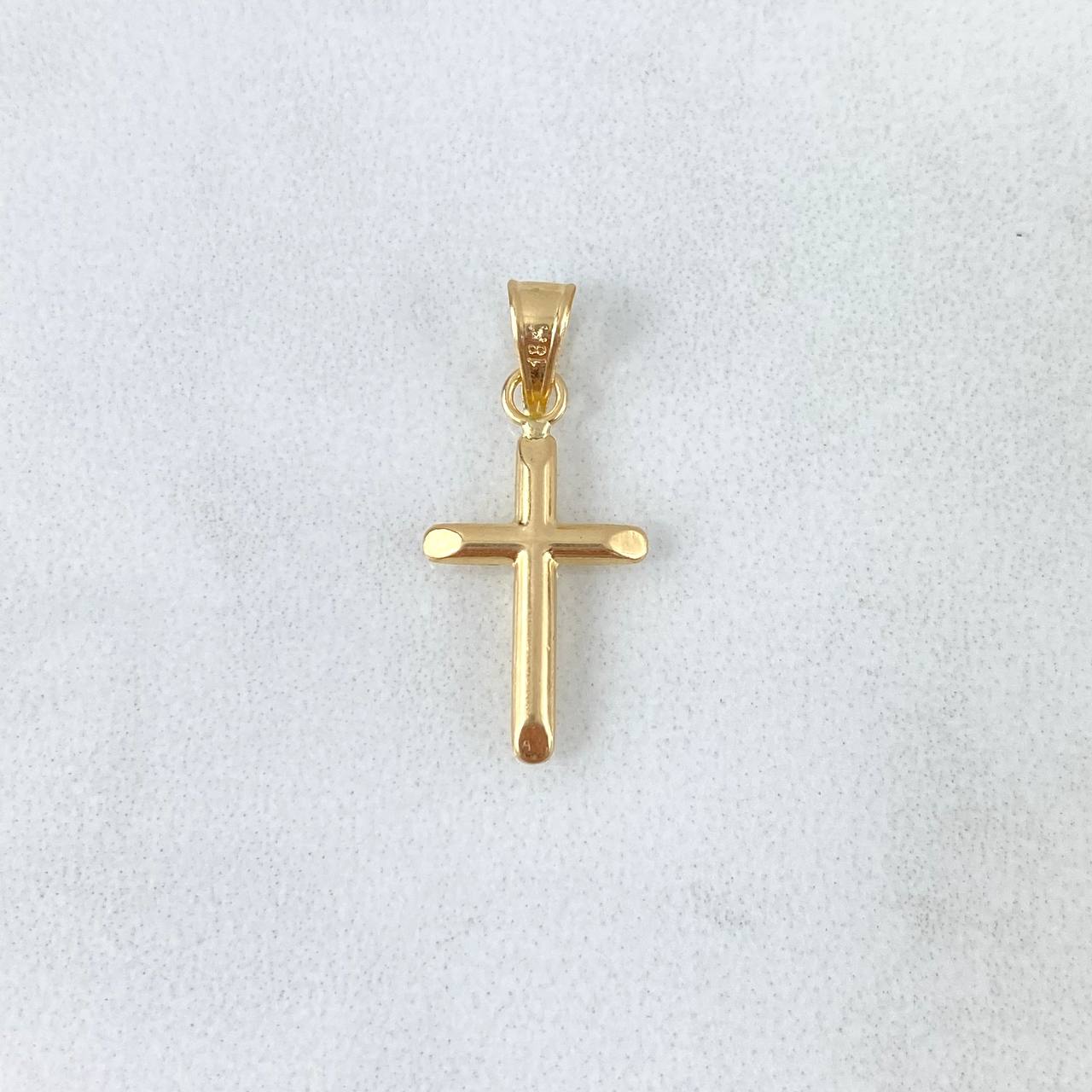 Dije Cruz Puntas Planas 0.65gr / 2.7cm / Lisa Troquelada - Cargador Bordeado Oro Amarillo 18K