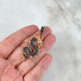 Dije Dragon 8.4gr / 5.2cm / Circones Negros Ojos Verdes Oro Rosa *