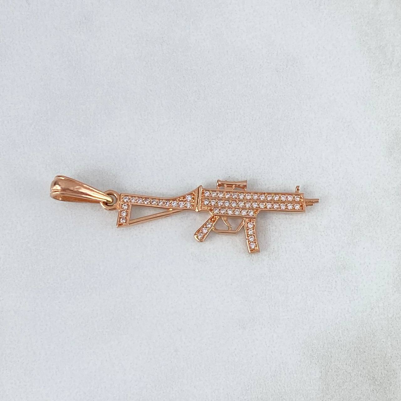 Dije Arma 2.6gr / 4.5cm / Mini Subfusil Circones Blancos Oro Rosa