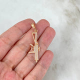 Dije Arma 2.6gr / 4.5cm / Mini Subfusil Circones Blancos Oro Rosa