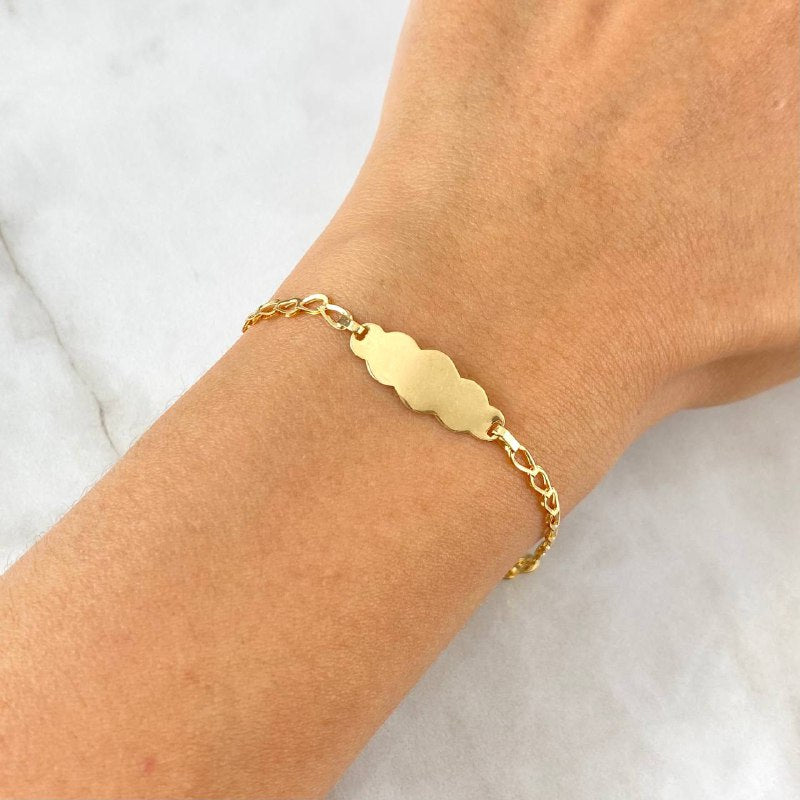 Pulso Bebé Espiga 1.15gr / 14.5cm / 3mm Placa Nube Lisa Oro Amarillo