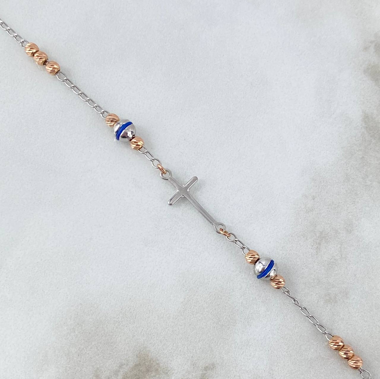 Pulso Cruz 3.25gr / 18cm / 3mm - 4.5mm Bolas Diamantadas Cauchos Azules Dos Oros Blanco Rosa ©