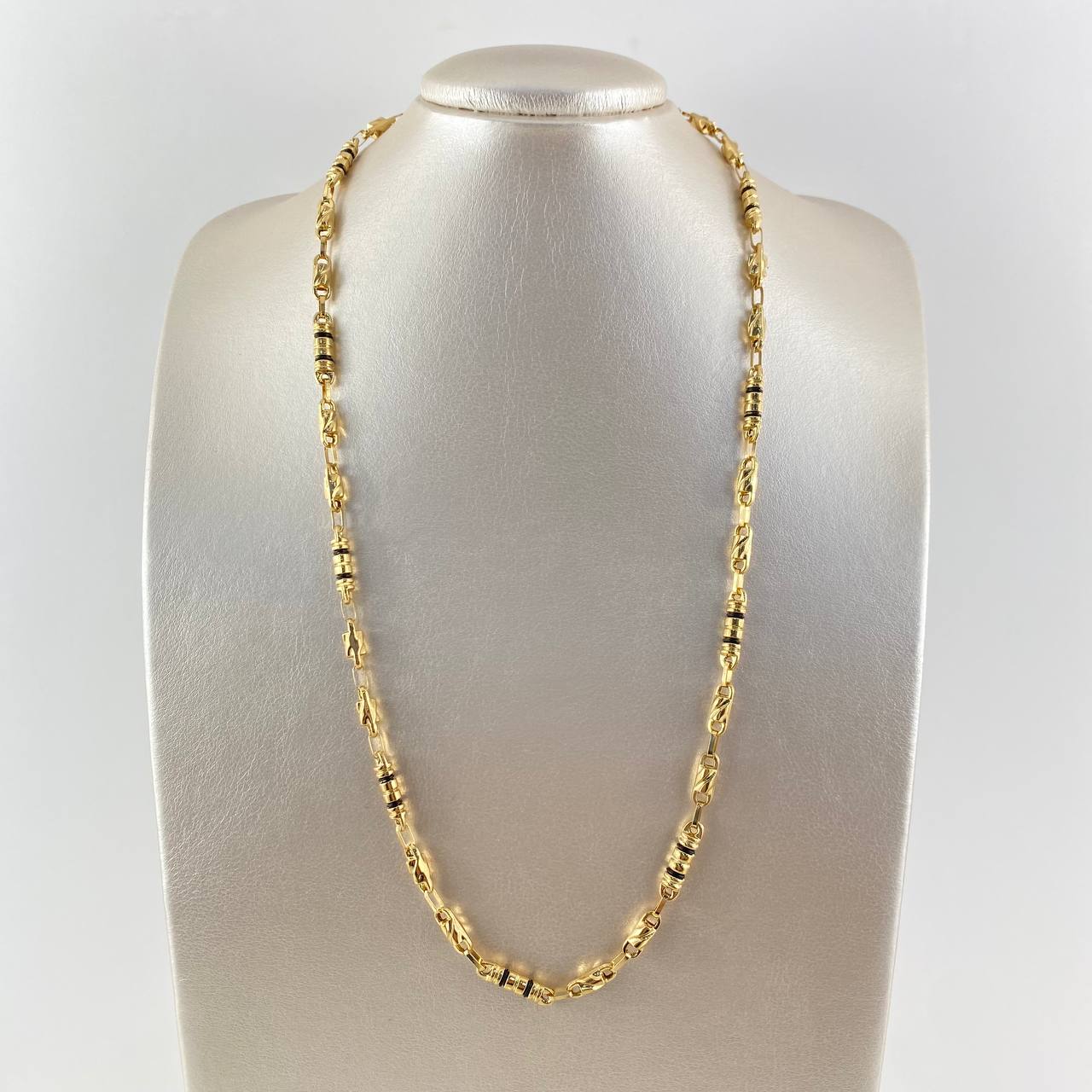 Cadena Rustica Barril Espiral 18.2gr / 60cm / 5mm Cauchos Negros Oro Amarillo ©