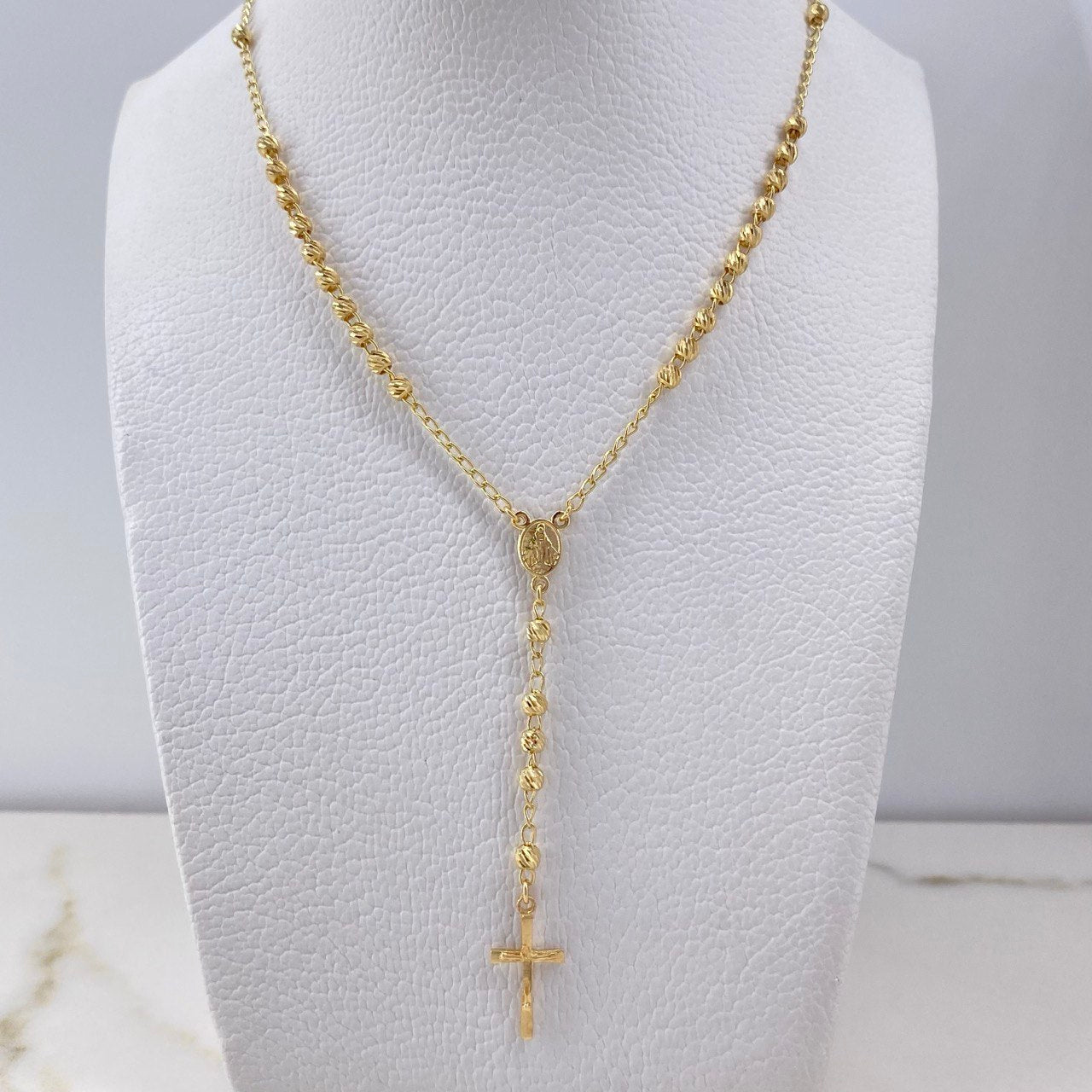 Rosario Virgen Milagrosa 6.3gr / 50cm / 3mm Bolas Diamantadas Oro Amarillo $