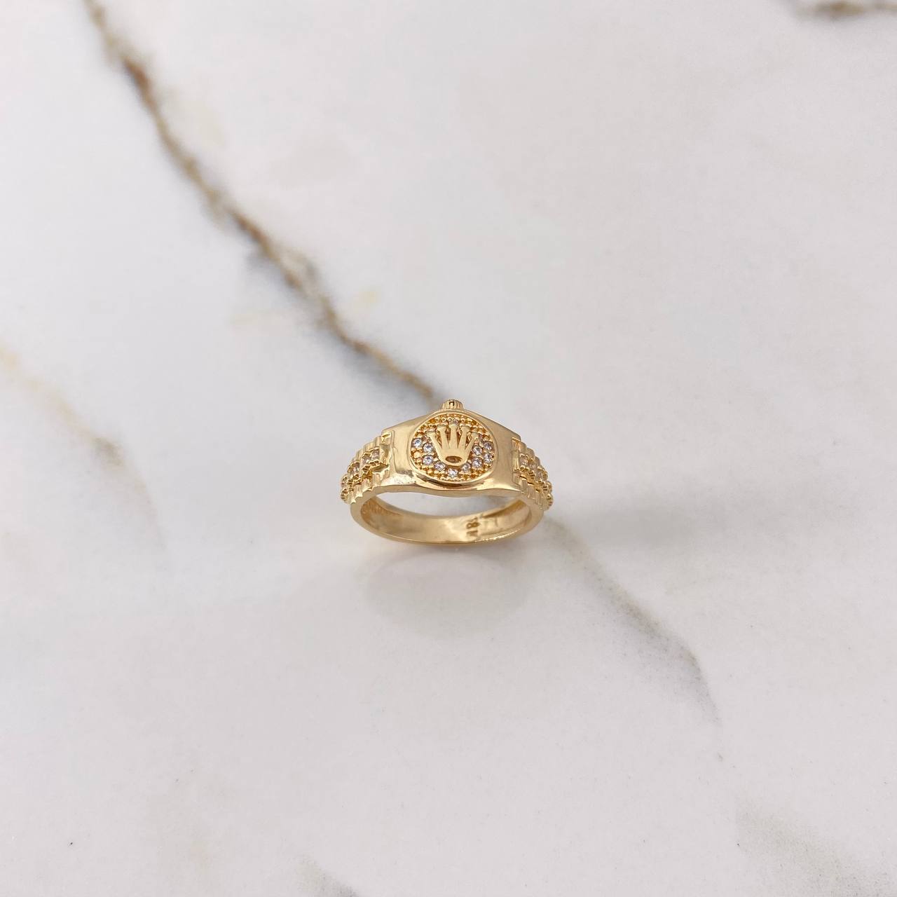 Anillo Cinturon Corona 4.6gr / T6 / Circones Blancos Oro Amarillo $