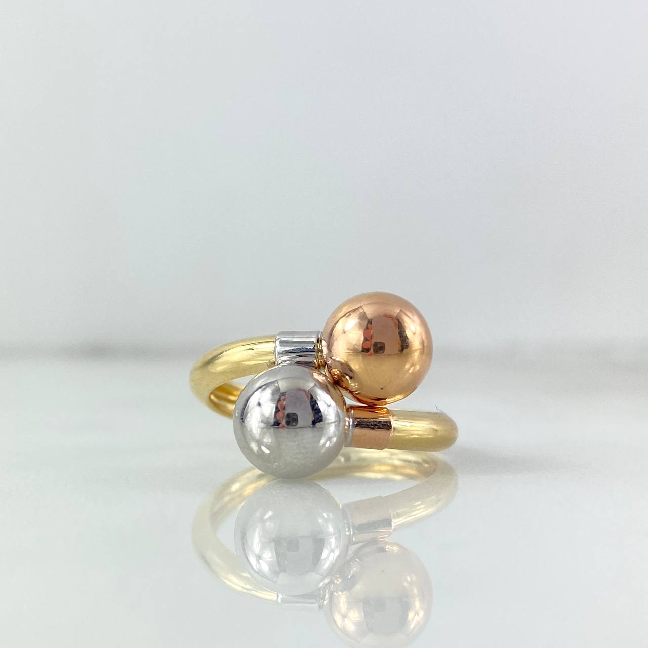 Anillo Tu y Yo 2.15gr / T10 1/4 / 8mm Bolas Lisas Tres Oros
