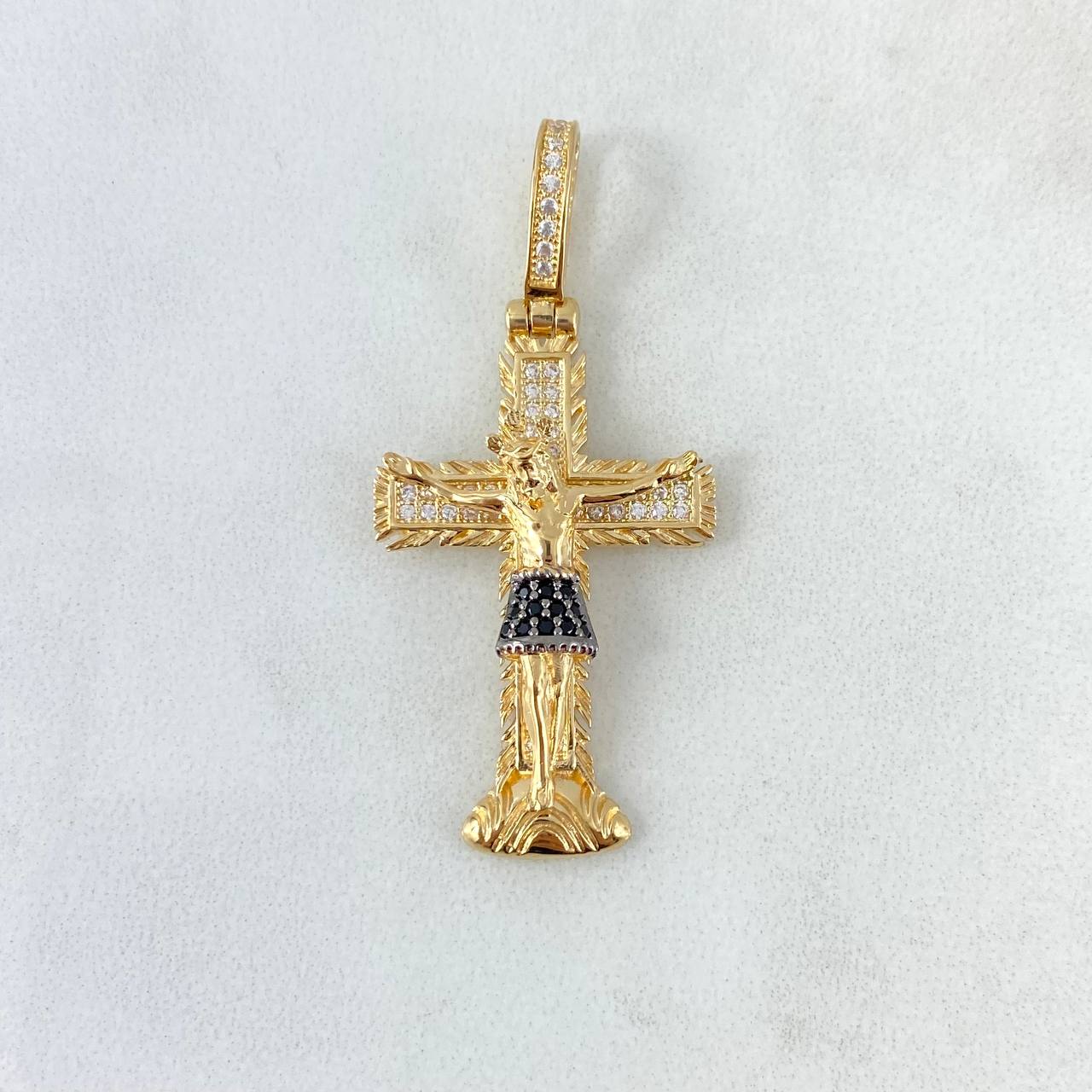 Dije Cruz Cristo 5.7gr / 4.3cm / Circones Blancos - Negros Oro Amarillo