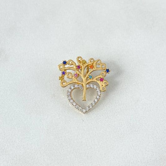 Dije Corazon Arbol De La Vida 1.95gr / 1.8cm / Circones Blancos y de Colores Oro Amarillo