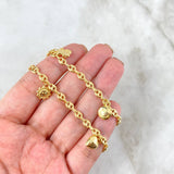 Tobillera GC Calabrote 5.6gr / 25.5cm / 4.5mm "Carita Feliz - Oso TS - Cruz Cristo - Sol - Corazon" Oro Amarillo