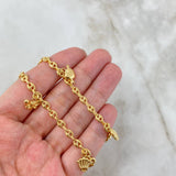 Tobillera GC Calabrote 5.3gr / 25.5cm / 4.5mm "Corona-Mariposa-Hongo-Corazon Flechado-Virgen Milagrosa" Oro Amarillo *