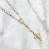 Rosario Virgen del Carmen 13.2gr / 60cm / 4mm - 5mm Bolas Diamantadas Circones Blancos Tres Oros *