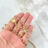 Rosario Virgen del Carmen 13.2gr / 60cm / 4mm - 5mm Bolas Diamantadas Circones Blancos Tres Oros *