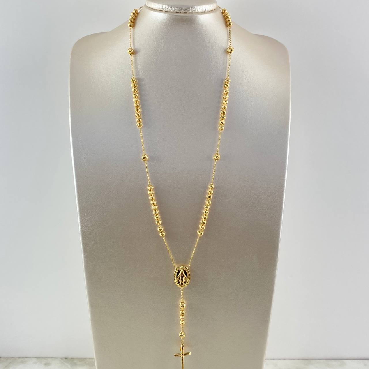 Rosario Virgen Milagrosa 16.45gr / 60cm / 5mm - 6mm Bolas Diamantadas Oro Amarillo *