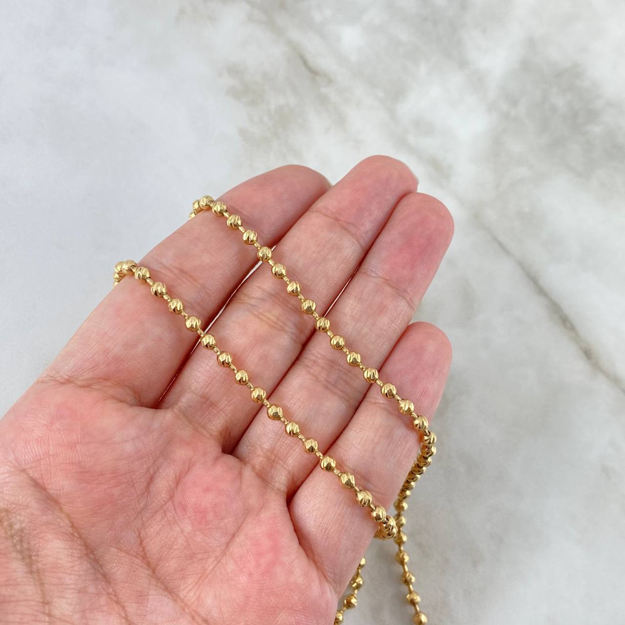Cadena Militar 21.75gr / 60cm / 4mm Bolas Diamantadas Oro Amarillo *