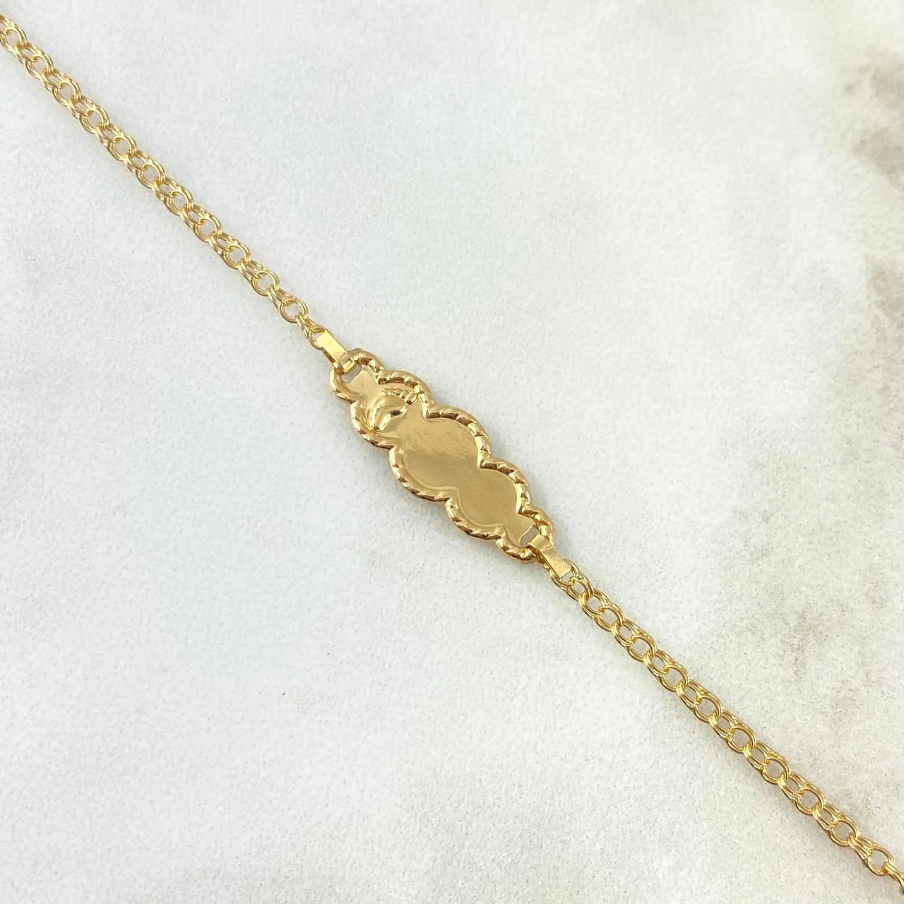 Pulso Bebé Aro Seguido Placa Nube Pie Bordeada 1.25 g / 14.5 - 13 cm / 2.3 mm Oro Amarillo 18K