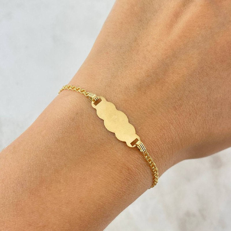 Pulso Aro Seguido  1.3gr / 13.5cm-12cm / Placa Nube Plana Oro Amarillo 18K